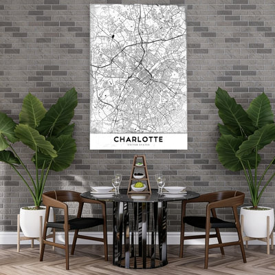 Carte de la ville de Charlotte, rétro, impression abstraite d'art mural de la ville