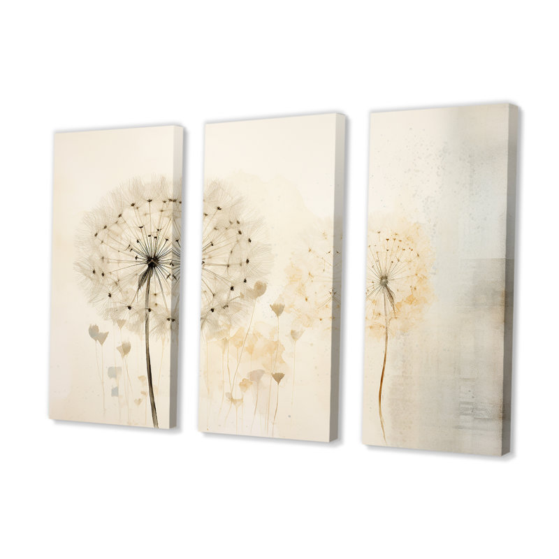Dandelion Charm In Winter V - Ensemble de décoration murale pissenlit, H 40 po x l 60 po x P 1 po