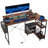 58" Reversible L Shaped Desk with Monitor Stand, Corner Computer Desk with LED Lights-316869109