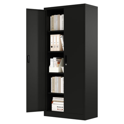 71" Tall Cold Rolled Steel Storage Cabinet – 2 Door Metal Locking Cabinet with 4 Adjustable Shelves, 0.6mm Thick Panel, Locking Tool