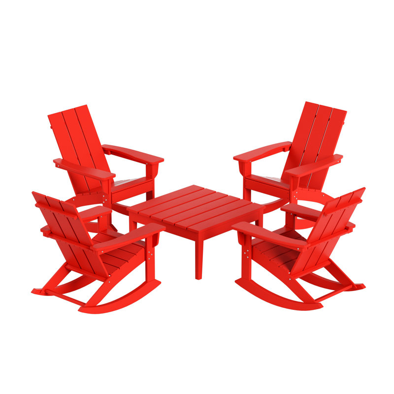 Joubert Outdoor Adirondack Chair With Table, Red