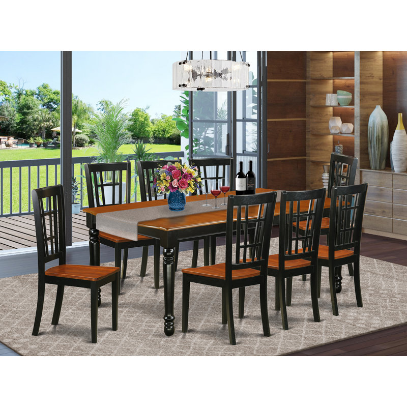 9 Piece Kitchen Table Set Includes a Rectangle Dining Table with Butterfly Leaf and 8 Dining Chairs, Black & Cherry