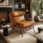 Chaise minimaliste individuelle avec structure en bois massif et revêtement en cuir chenille-2124287079