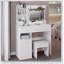 Table de meuble-lavabo de taille moyenne de 37 pouces avec tiroir de gauche, tabouret rembourré, miroir à DEL tricolore et rangement grande capacité pour les chambres spacieuses-641343973