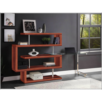 Bureau d'écriture moderne avec plateau pivotant et tablette ouverte en verre, parfait pour le bureau à domicile et les espaces d'étude