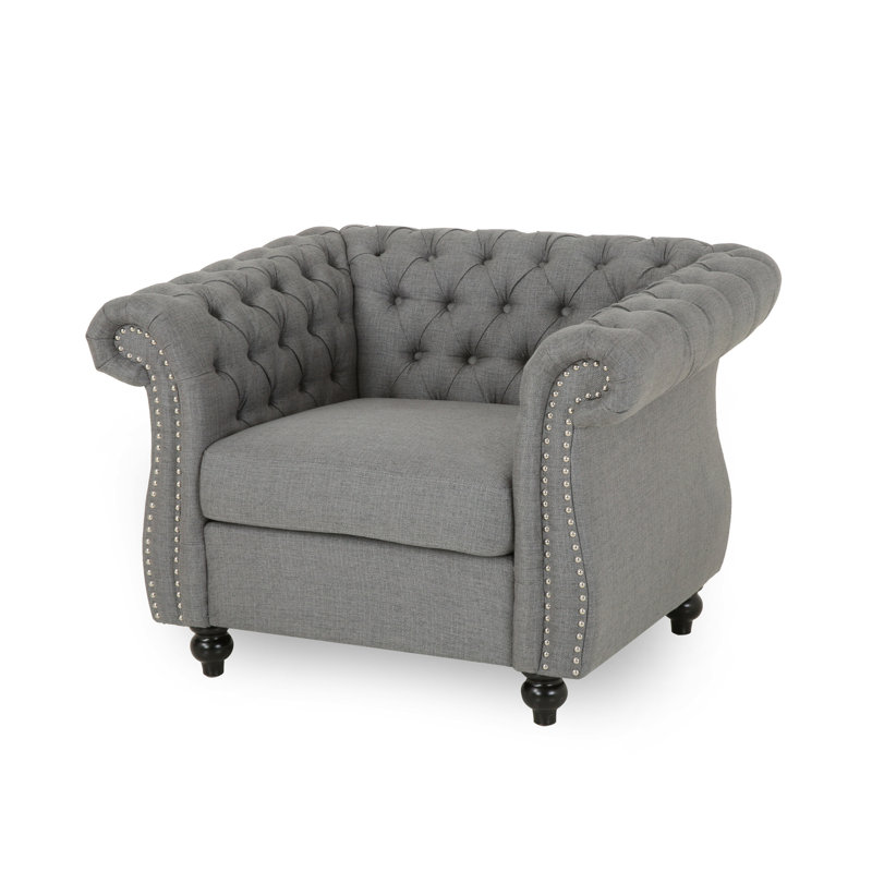  Fauteuil capitonné capitonné avec accoudoirs roulés et garniture cloutée, fauteuil rembourré pour le salon, gris