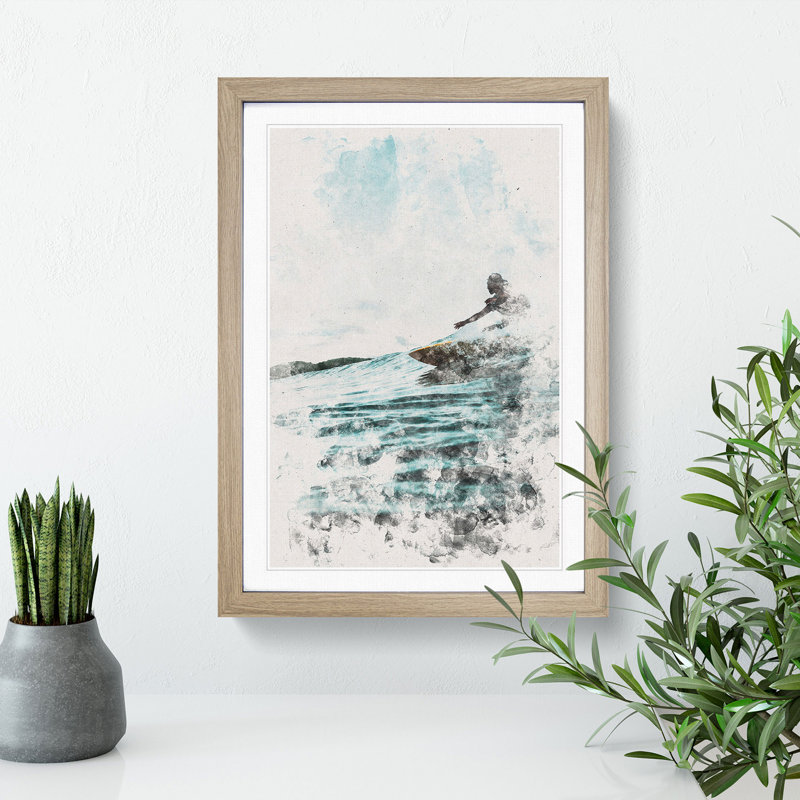 Surfing in Indonesia - Picture Frame Graphic Art, 33cm H x 24cm W x 2cm D, Oak Framed