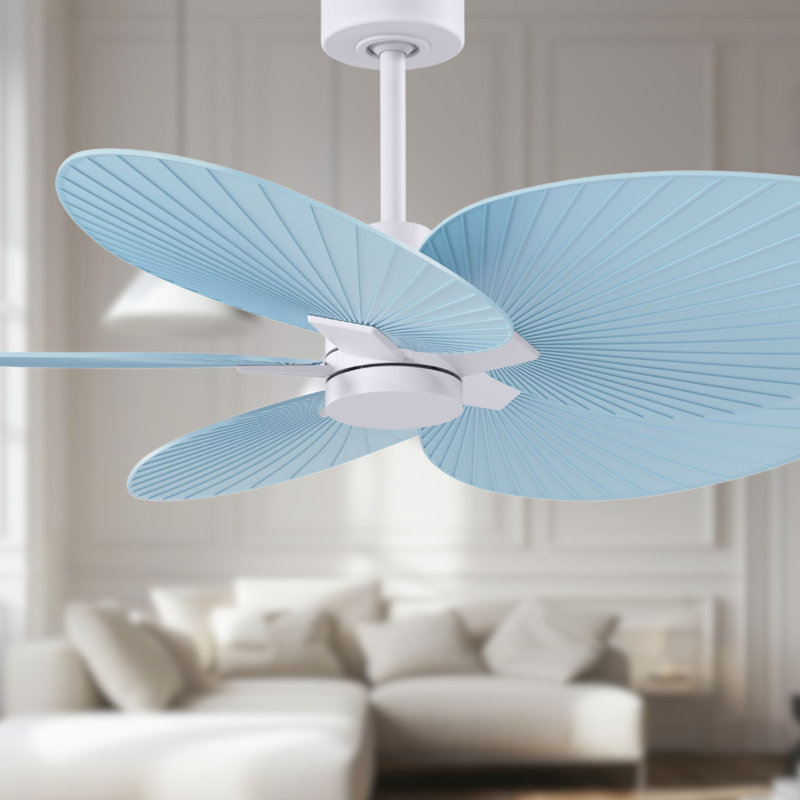 Alessandra Tropical - Five Blade Ceiling Fan - Matte White Finish - Matte White Blades, Matte White, Light Blue