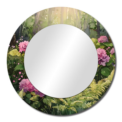 Tropical Hydrangeas In The Fern Forest I - Floral Accent Wall Mirror - Printed On Metal
