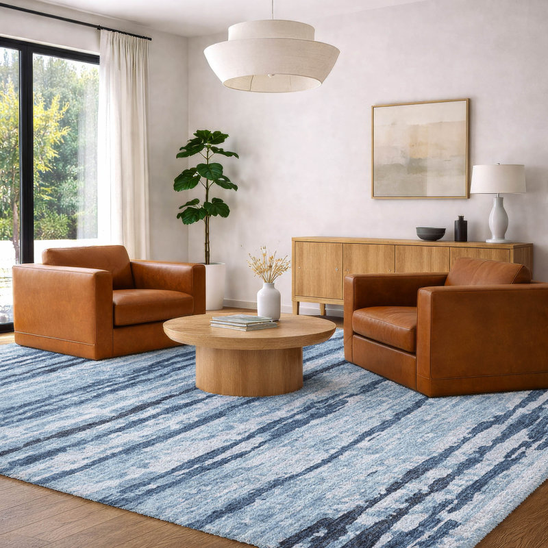 Premium Machine Washable Dream Shag ADS75 Broken Stripes Rug, Blue, 8' x 10'