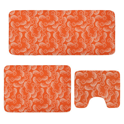  Seahorse Bathroom Rug Set 3 Pieces U-Shape & Rectangle Mats Burnt Sienna and White