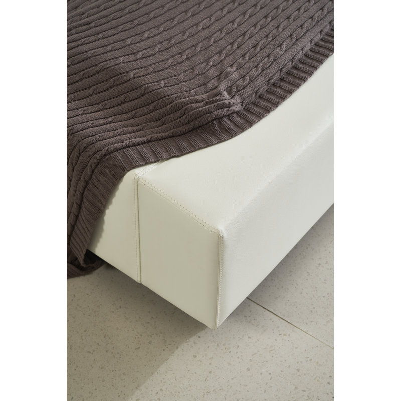 Upholstered Platform Bed, White, Queen