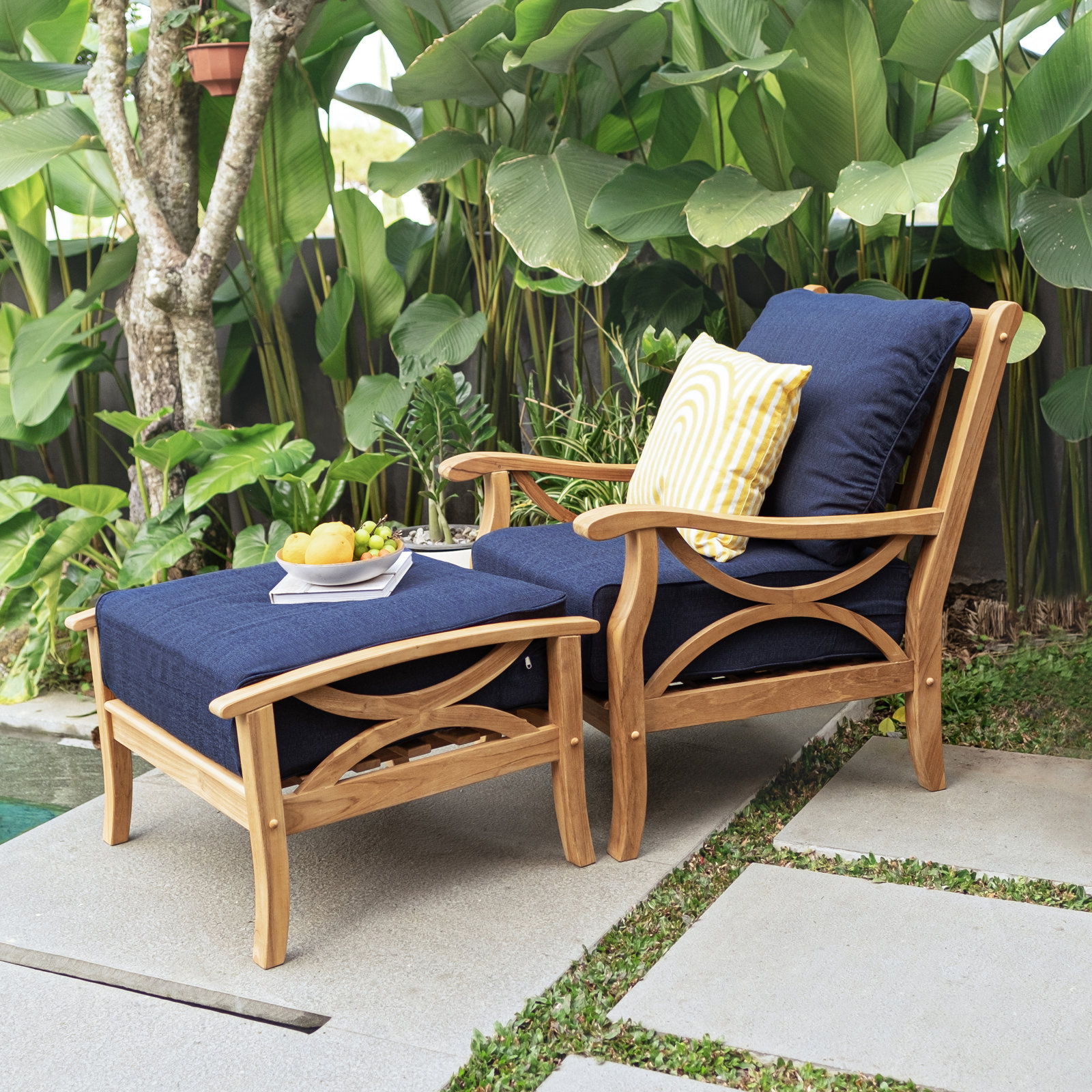 Brunswick 2 - Piece Teak Outdoor Seating Group With Cushions, Navy
