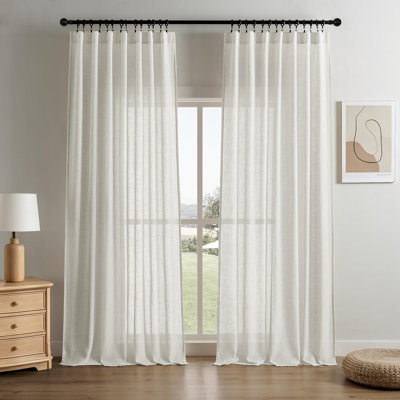 Ensemble de 2 rideaux en lin filtrant la lumière avec passants / passe-tringle - paquet de 2 - blanc 52 po x 84 po