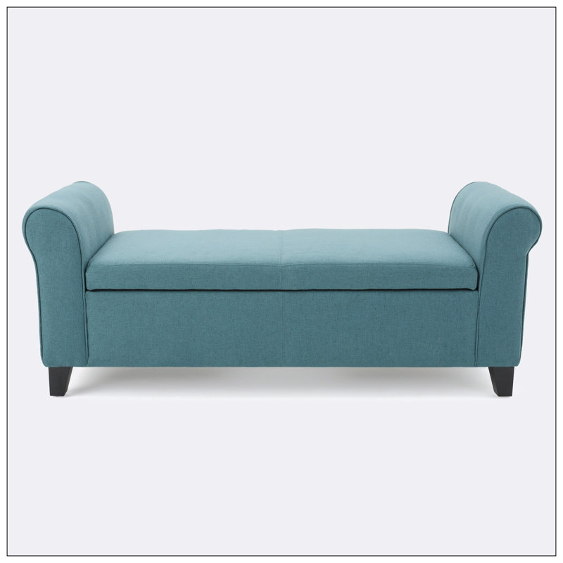 Claxton 50 Inch Contemporary Button Tufted Upholstered Storage Bench with Flip Top, Rolled Arms, Soft Close Hinges, Teal 2