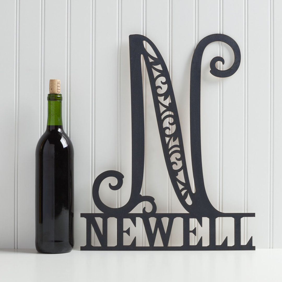 Letter T | Family Initial And Name Wood Plaque With Custom Name Laser Cut In Black Wood | Stylishly Swirling Design | Focal Point Wall Decor | Great Housewarming Gift | 11" To 12" In Height Trinx 