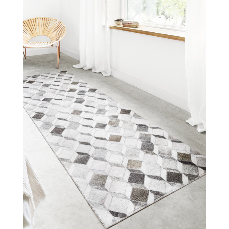 Tapis ivoire à motif géométrique Rogers, Tapis de couloir 2 pi 6 po x 7 pi 6 po