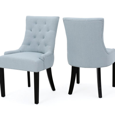 Modern 2 Dining Chair - Blue Upholstery, Diamond Stitch, Wood Legs Fabric  2  Frame