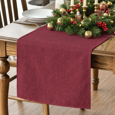 Dark Red Christmas Table Runner 40x180 cm | Valentine's Day Seasonal Machine Washable Kitchen Dining Table Decoration for Home Party Decor