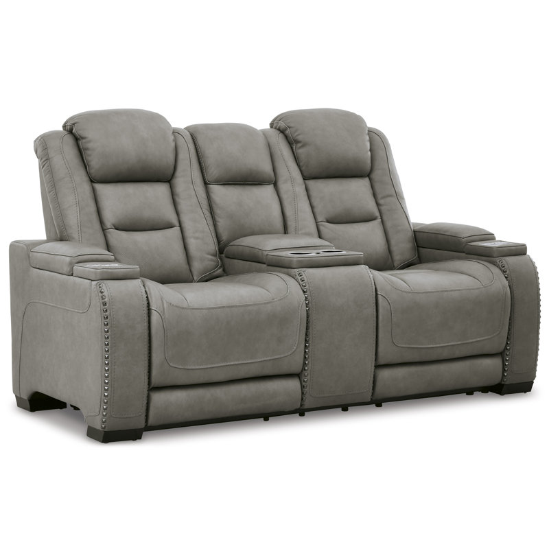 The Man-Den Power Reclining Loveseat with Console, Gray