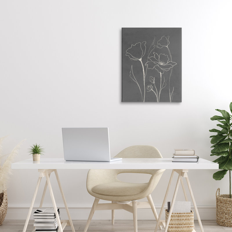 Toile de coquelicots gris minimal, design par Elizabeth Medley, H 20 po x l 16 po