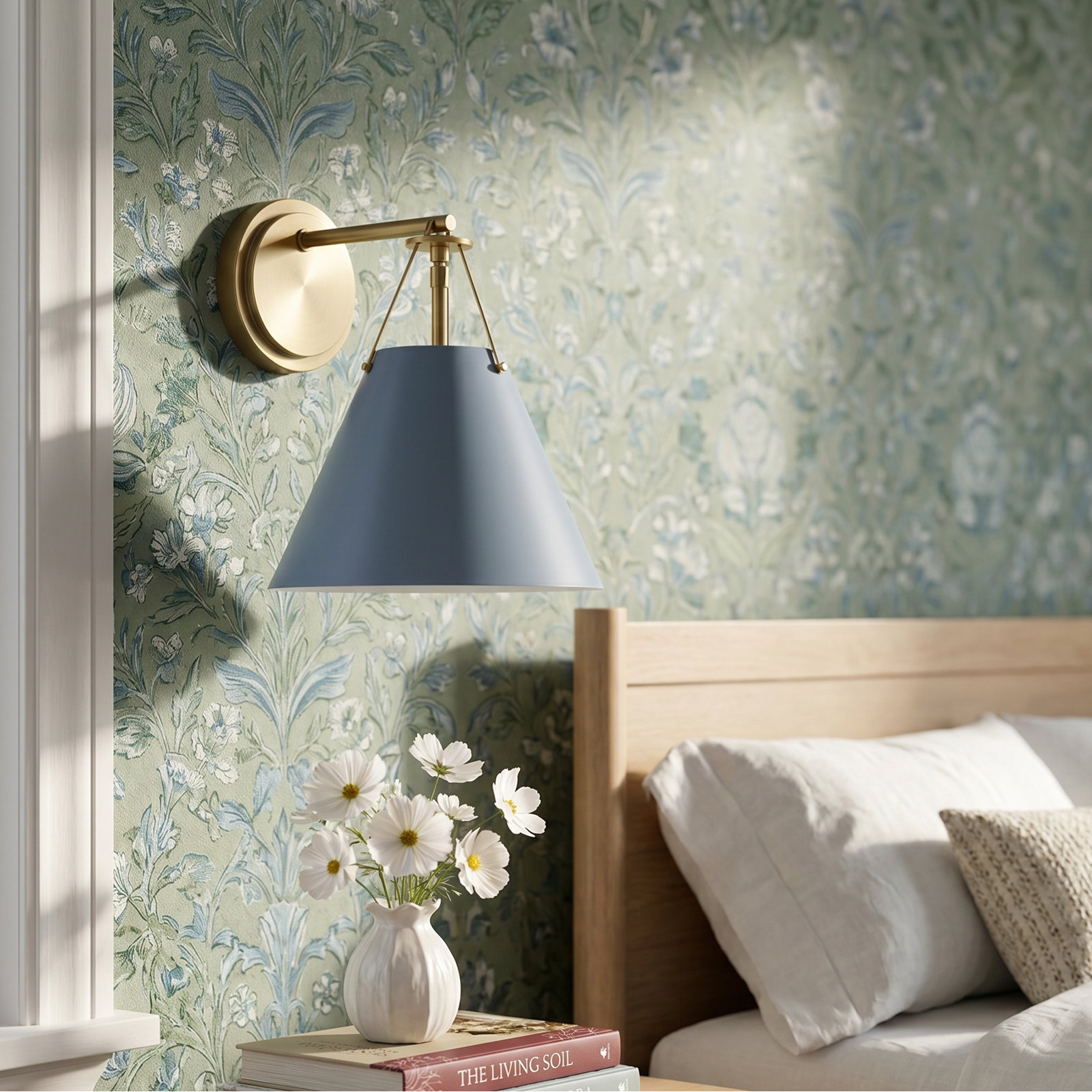 Kinston Single Light Dimmable Armed Sconce, Vibrant Gold, Blue