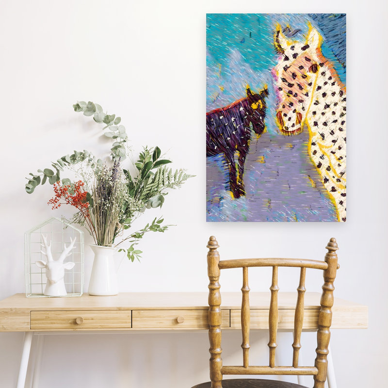Art mural abstrait cheval tacheté et poulain