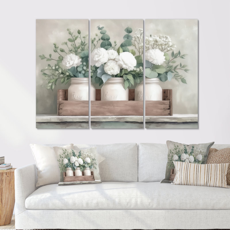 Rustic Farmhouse Peonies  - Farm Wall Décor Set, Wrapped Canvas, 28" H x 36" W, Does Not Apply