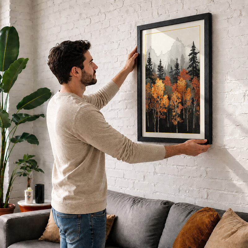 Mountains Beyond Birch Scandinavian - Print, A4 - 29.7 x 21.0 cm, White