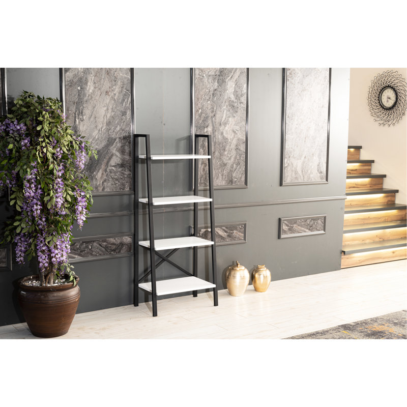 5 Tier Modern Bookshelf Organizer - White, Metal Frame Solid Wood Bookcase For Limited Living And Office Spaces White Organizer, & Space