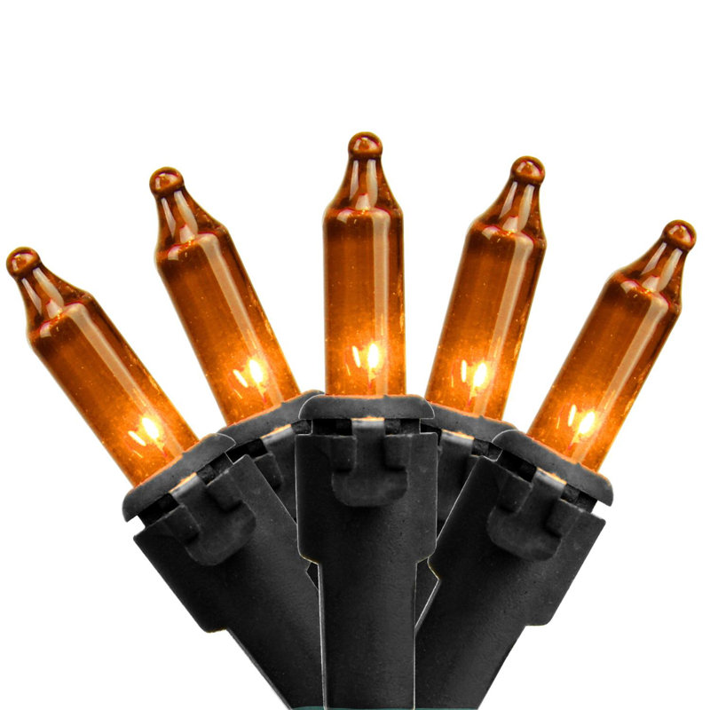 50-Count Mini Christmas Light Set 10ft Wire, Orange/Black