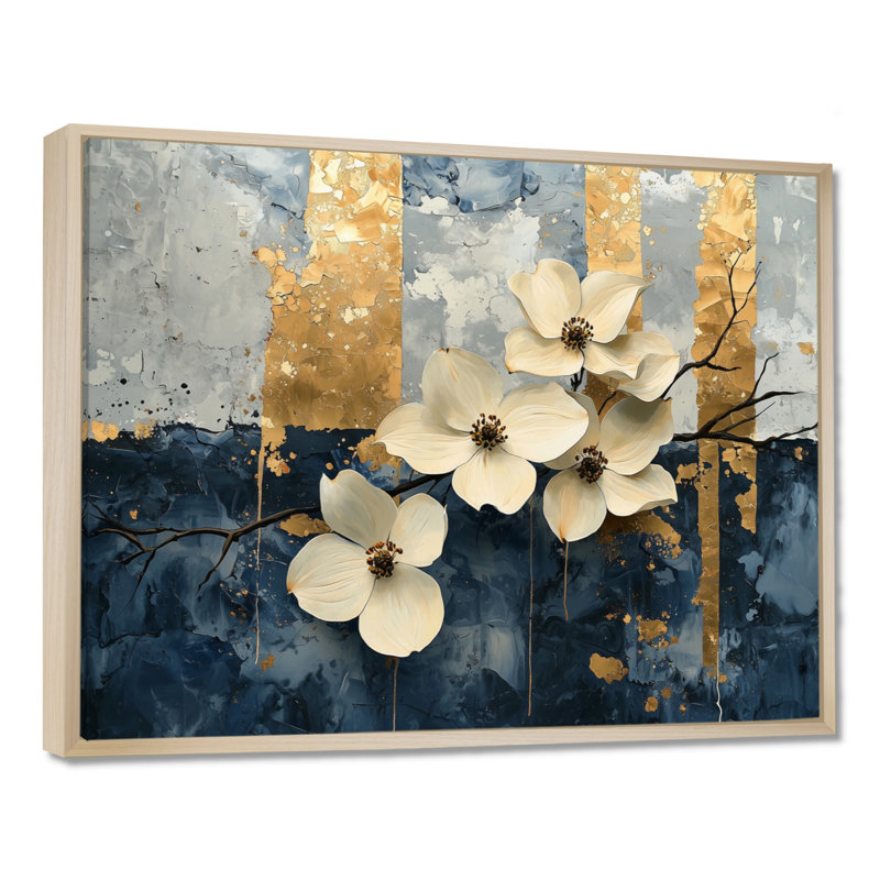 Imajae - Floral Wall Art, Impression encadrée flottante, H 16 po x l 32 po, Crème