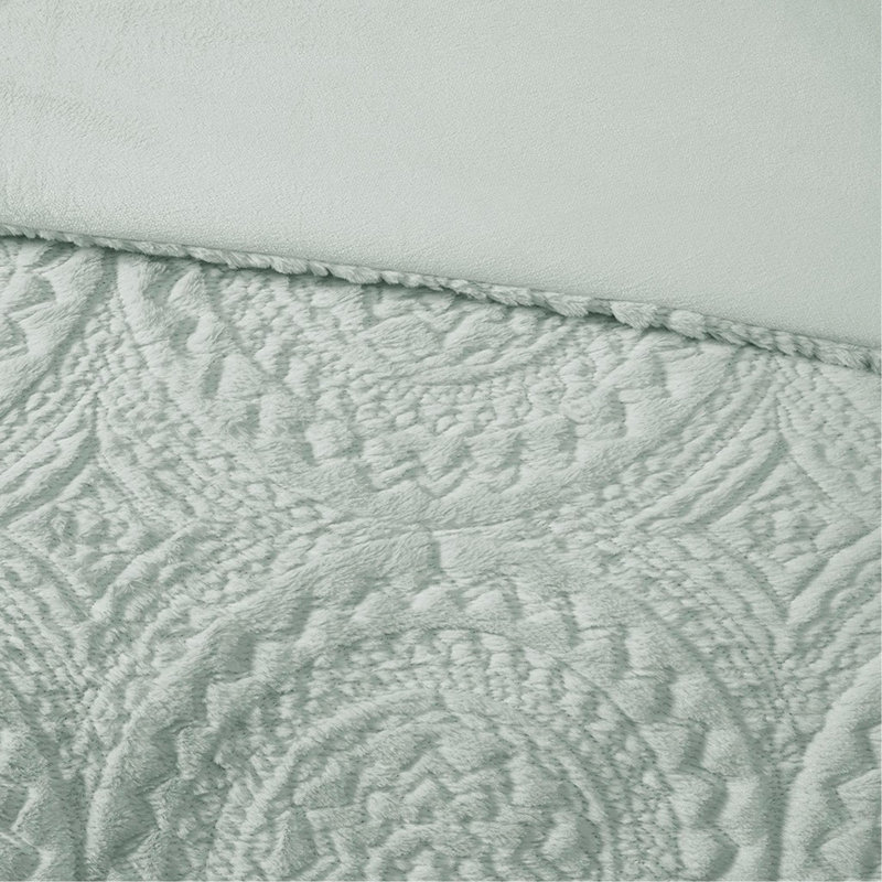 Full/Queen Embroidered Medallion Faux Fur Plush Comforter Mini Set, Hypoallergenic And Elegant Design