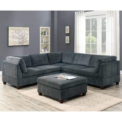 Spacieux canapé modulaire en chenille 6 gris pour le salon, avec coins en coin, chaises sans accoudoirs et 6 pièces confortables de style modulaire