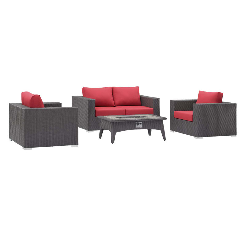 Ensemble de patio extérieur avec foyer Convene, Rouge
