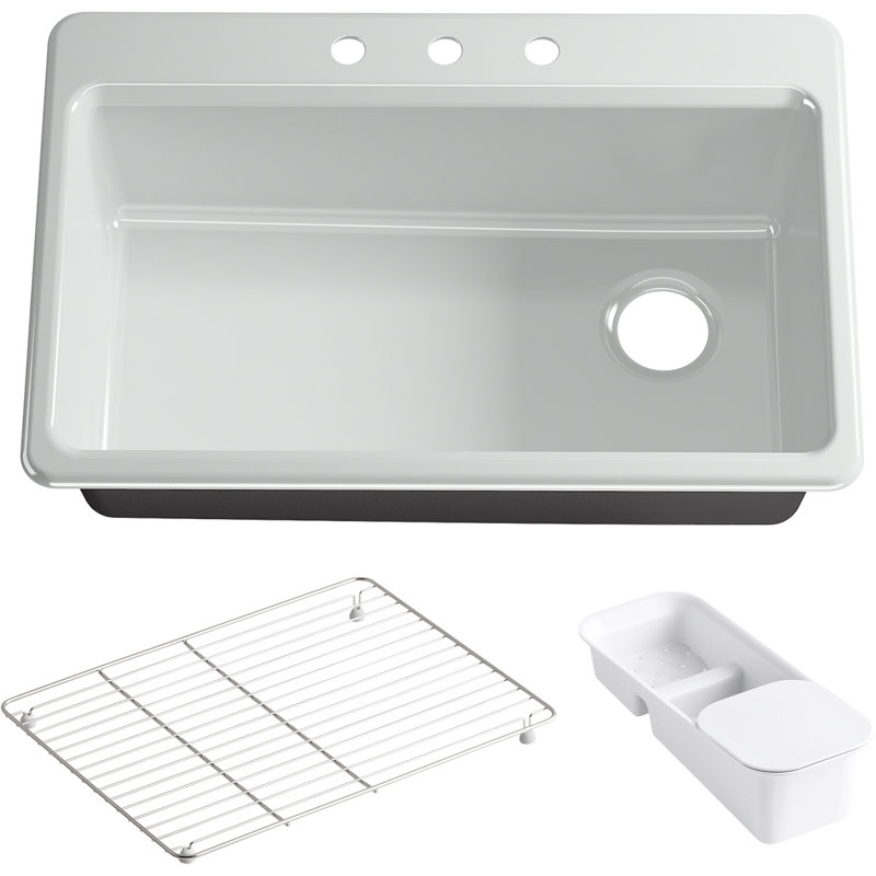 Riverby™ Single-Bowl Top-Mount Kitchen Snk with Accessories, 3 hole, Black/Tan