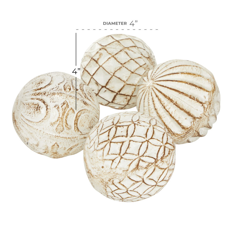  Carwyn Ceramic Handmade Carved Decorative White Orbs & Vase Filler with Varying Patterns Set