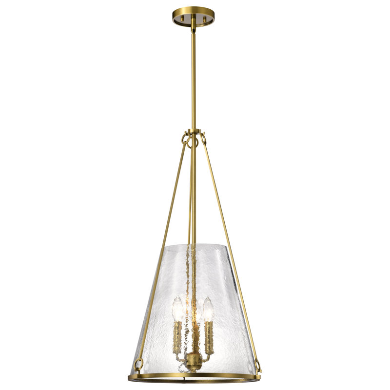 Anita Valentine - Petit luminaire suspendu - Verre martelé, Laiton rétro, H 29,25 po x l 16 po x P 16 po