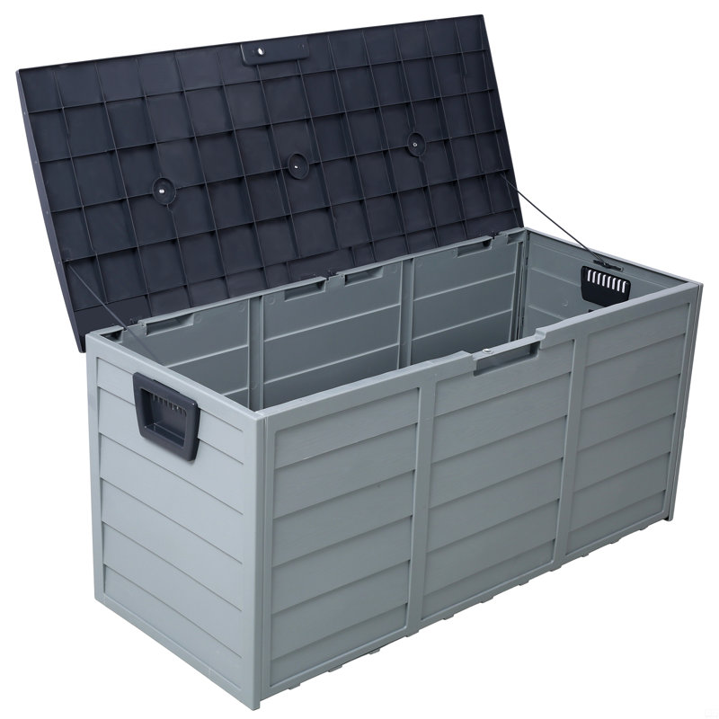 All Weather UV Pool Deck Box Storage Shed Bin Backyard Patio Outdoor W/ Wheel,75 Gallon Resin Deck Box-Organization And Storage
