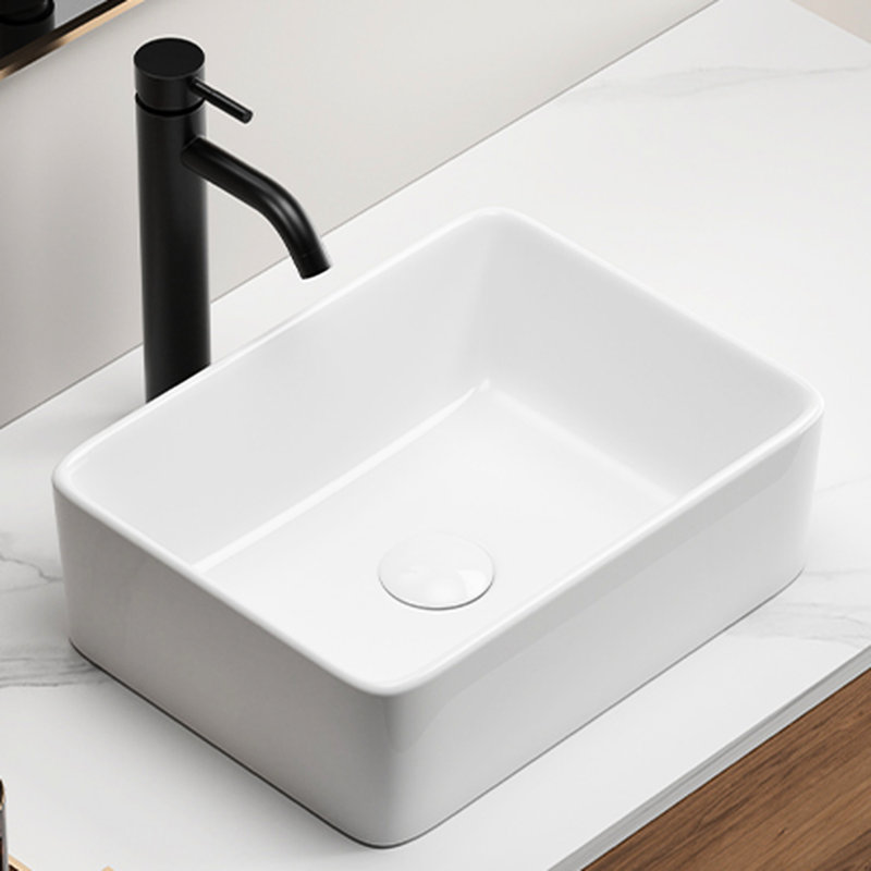 Lavabo vasque rectangulaire, drain de salle de bain 1 - 3/4 po blanc, matériau de bassin en céramique anti-ébréchure