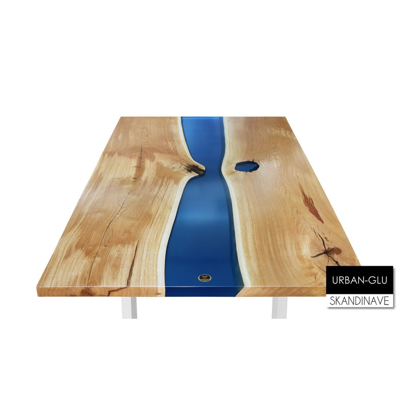 Oak Solid Wood Top Metal Base Dining Table
