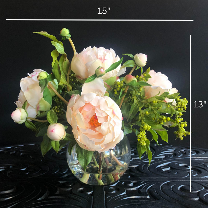 Faux peony arrangement in vase