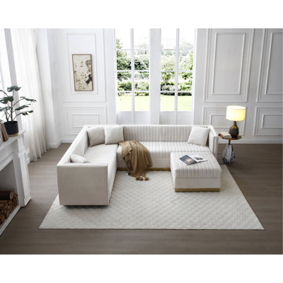 Canapé modulaire contemporain en velours beige avec 4 coussins - Canapé modulaire rembourré vertical pour salon modulaire et coussins, canapé d'angle