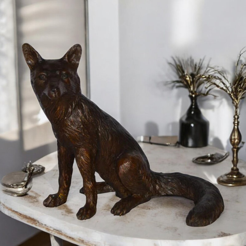 Statue de renard assis en bronze, sculpture de Massillon, art décoratif de qualité musée, L 23 po x l 17 po x H 20 po