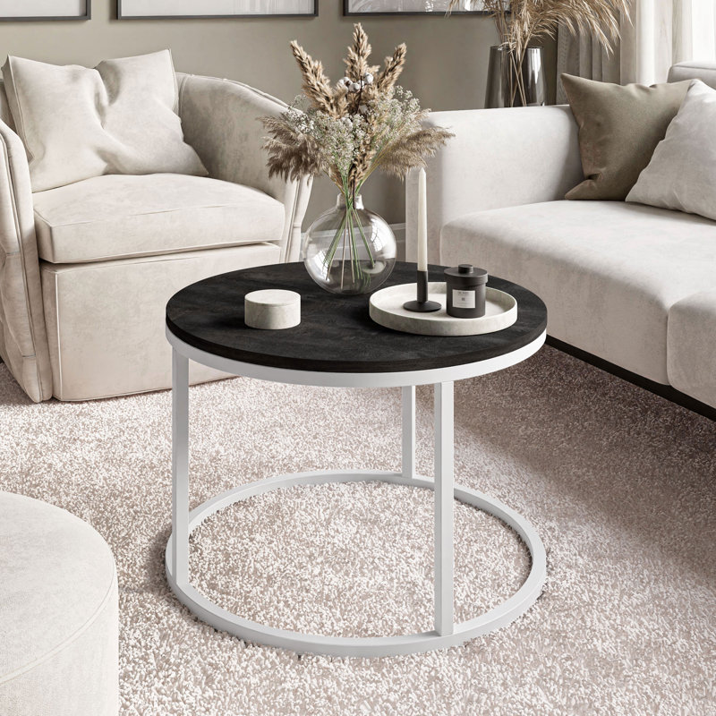 Candance Frame Coffee Table, White, Dark Concrete