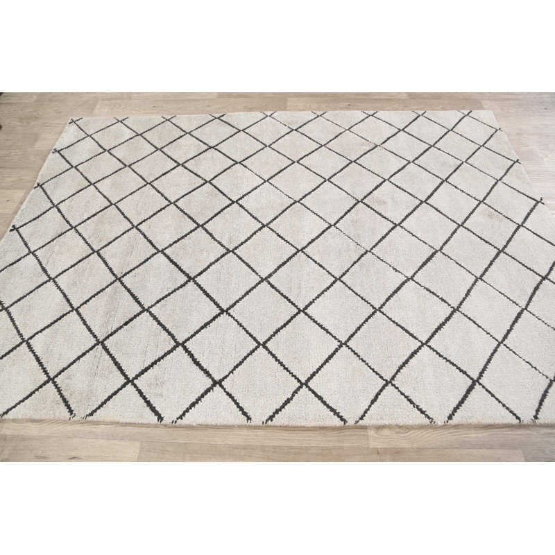 Tapis décoratif en laine noué à la main de conception unique Ivoire 5 pi x 6 pi 10 po New Age