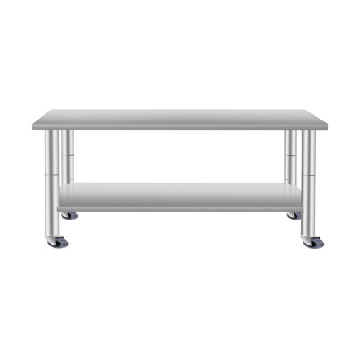 Table de préparation de 60 po de largeur en acier inoxydable de 24 po de profondeur avec tablette inférieure et roulettes, hauteur de 35,5 po pour le service alimentaire de restaurant à la maison Tablette de travail commerciale de 60 po x 24 po