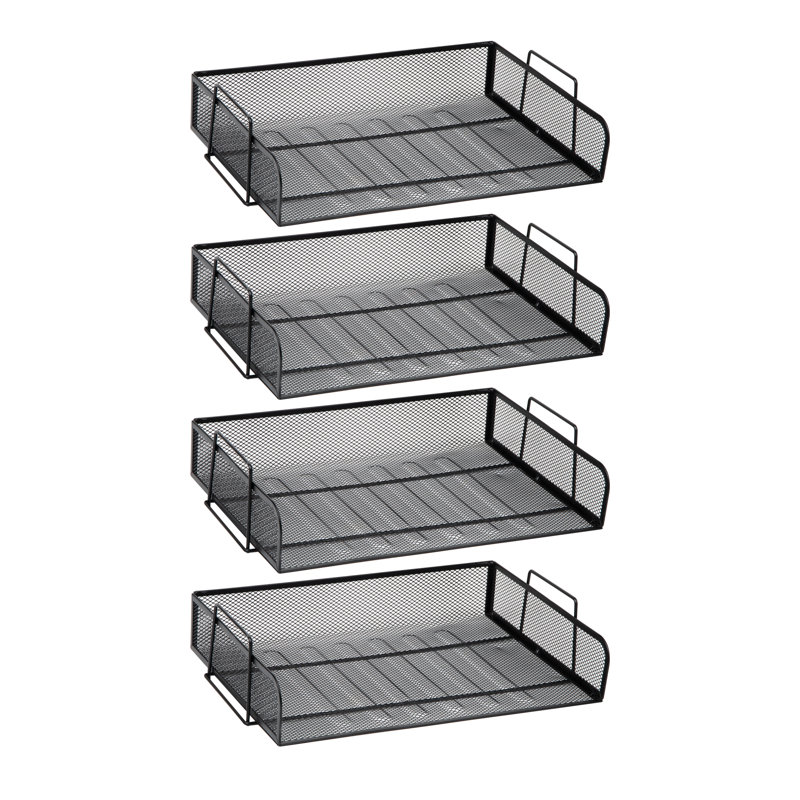Black Metal Mesh Stackable Letter Tray Organizer, 4 Pieces