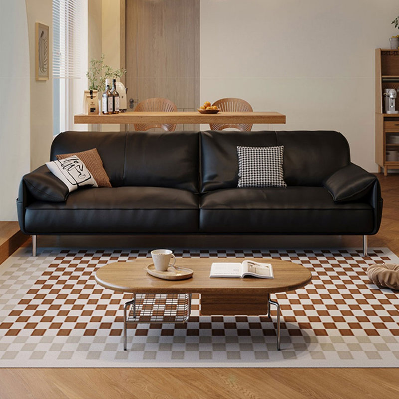 Causeuse-coussin standard en cuir véritable noir, H 34,25 po x l 84,65 po x P 35,43 po, Noir