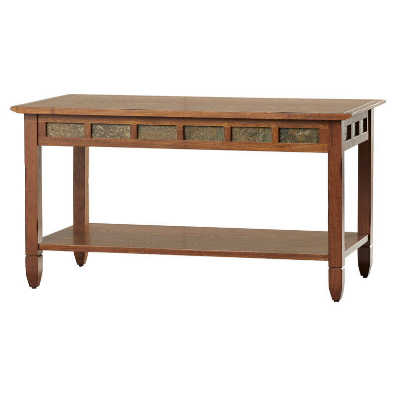 Rustic Solid Wood Slate Coffee Table, Rustic Oak